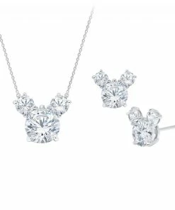 Best Pirce 🤩 Deals 💯 Disney CRISLU Necklace & Earrings Set - Mickey Mouse - Platinum 😉 🥰