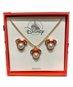 Outlet 🧨 Brand new ❤️ Disney Necklace & Earrings Set - Minnie Mouse Pearl With Bow 🎉 ⌛